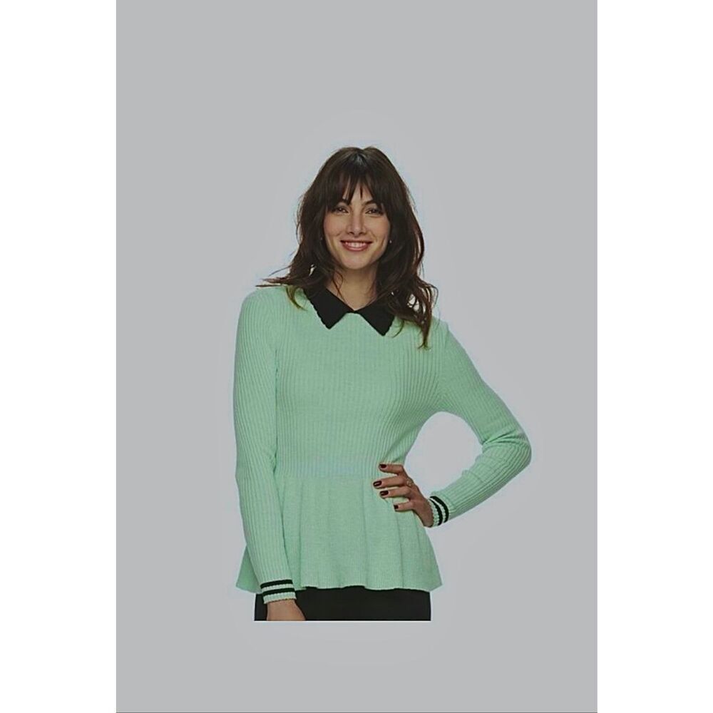 ELLE Fair Aqua Ribbed Peplum Sweater With Collar-XL {NWT}